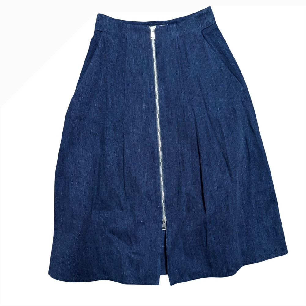 Whistles Womens Denim Midi Skirt Full Zip Front A-Line Blue Size US 4